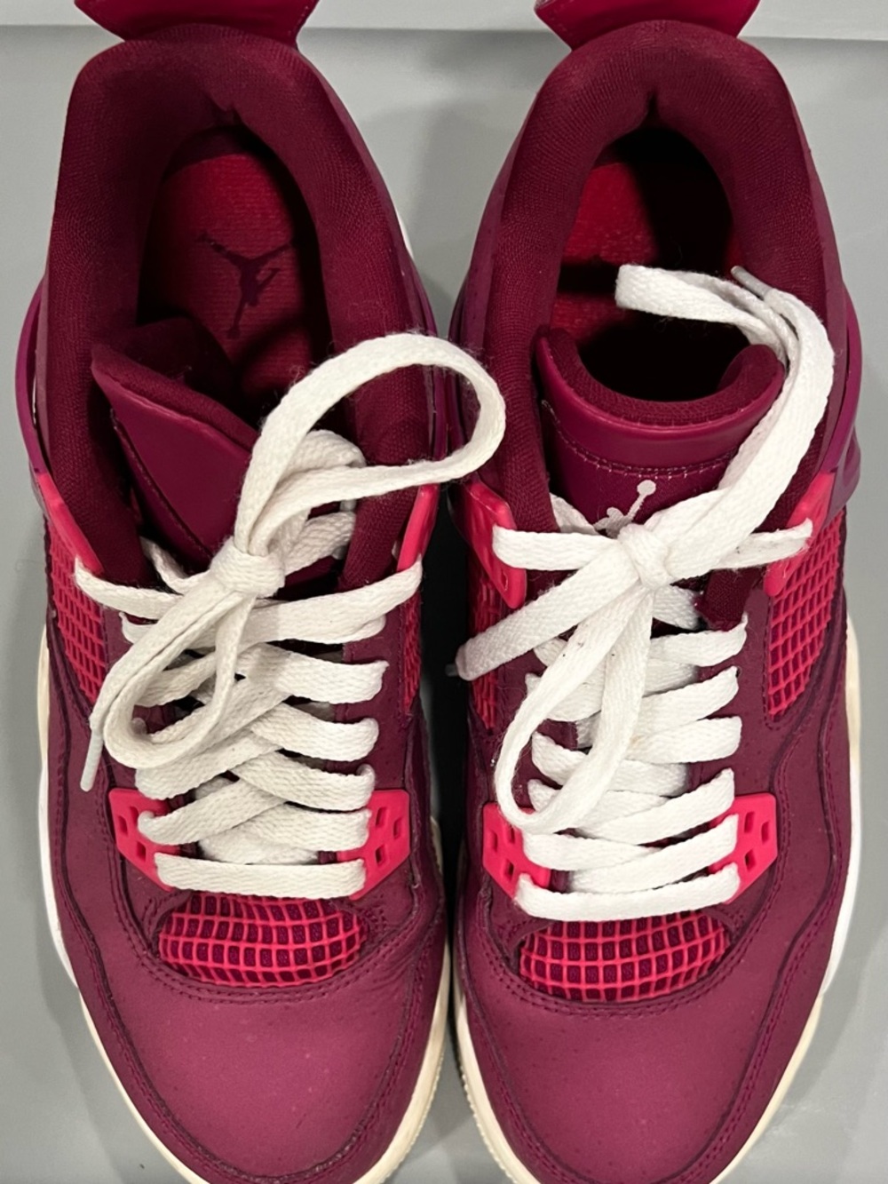 Jordan Retro Sneakers in Burgundy with Pink Highlights